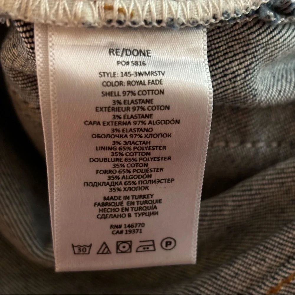 RE/DONE 70s Mid Rise Stove Pipe Jeans Royal Fade Size 27